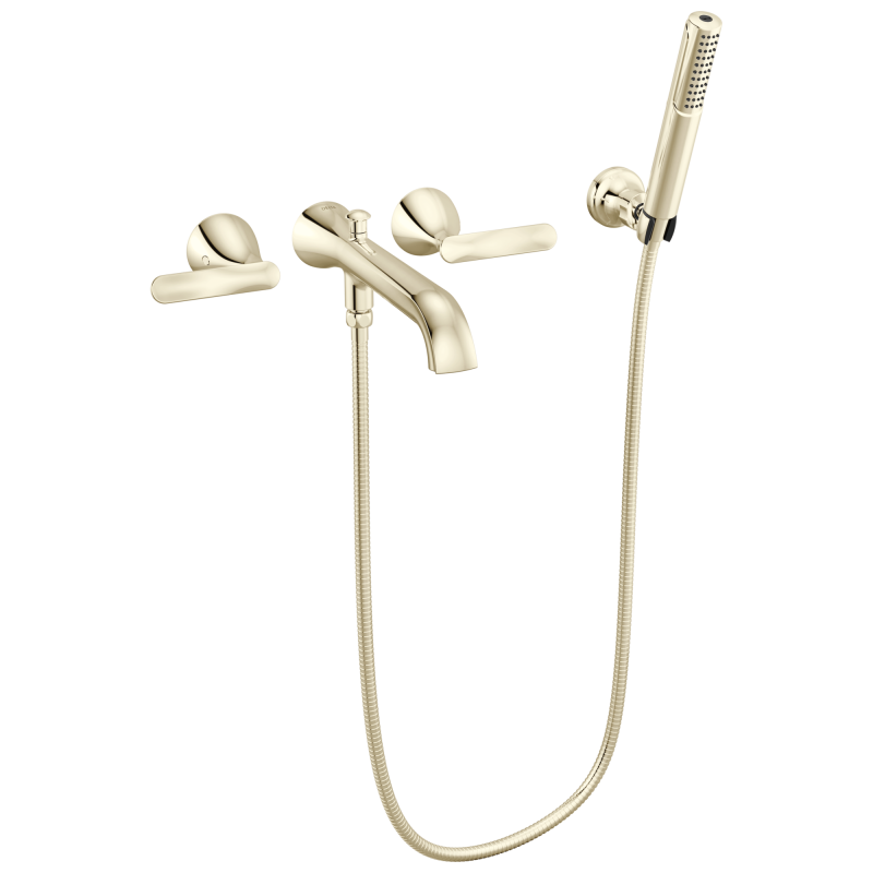 DELTA Bonacci Two Handle Wall Mount Tub Filler Trim with Hand Shower — Lumicoat® Polished Nickel