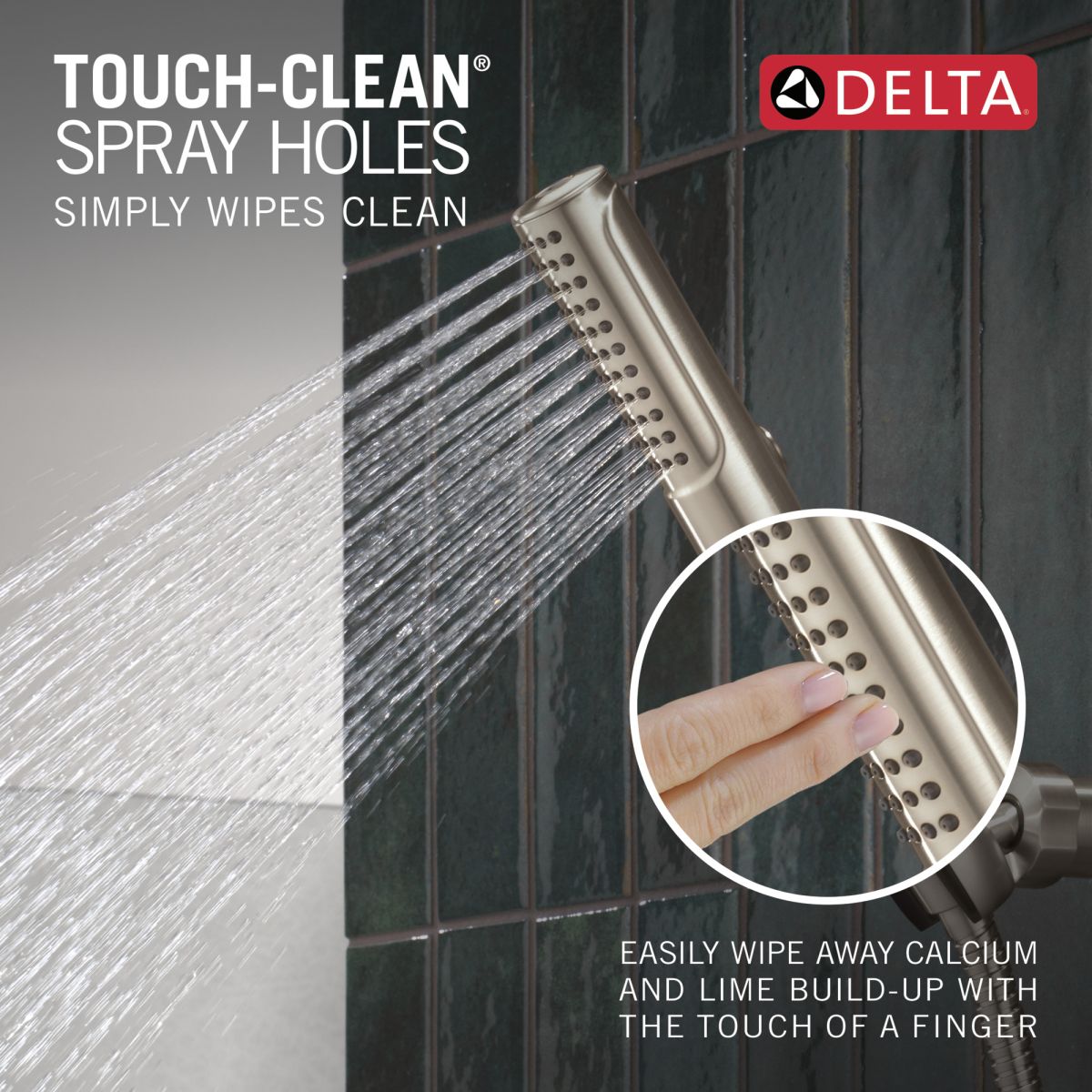 DELTA Bonacci Two Handle Wall Mount Tub Filler Trim with Hand Shower — Lumicoat® Stainless