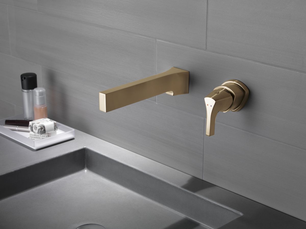 DELTA Zura Single Handle Wall Mount Bathroom Faucet Trim — Champagne Bronze