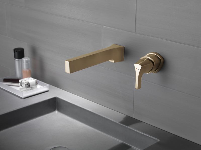 DELTA Zura Single Handle Wall Mount Bathroom Faucet Trim — Champagne Bronze