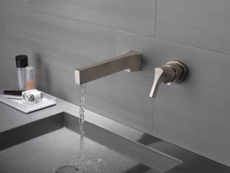 DELTA Zura Single Handle Wall Mount Bathroom Faucet Trim — Stainless