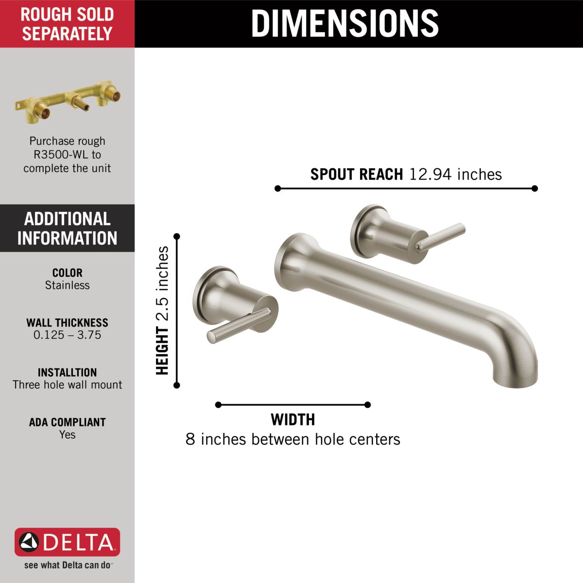 DELTA Trinsic Wall Mounted Tub Filler — Stainless
