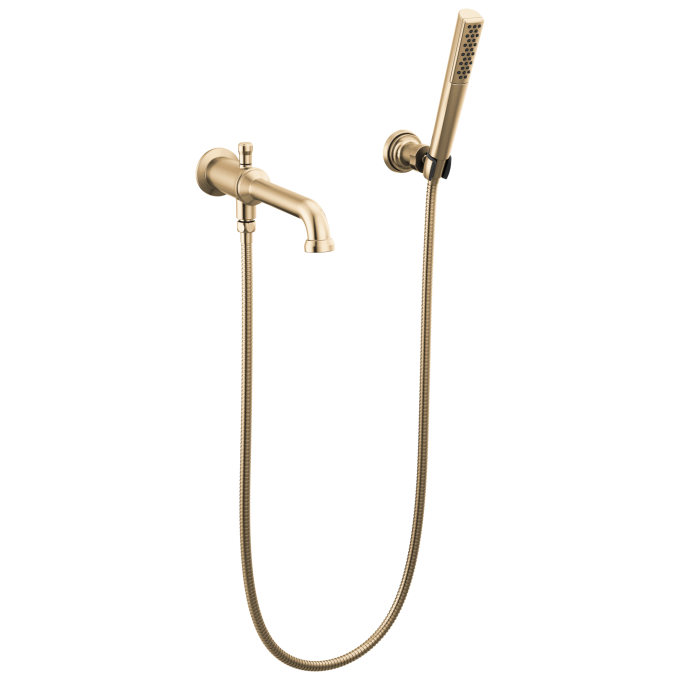 DELTA Broderick Wall Mount Tub Filler Trim with Hand Shower - Less Handles — Lumicoat® Champagne Bronze