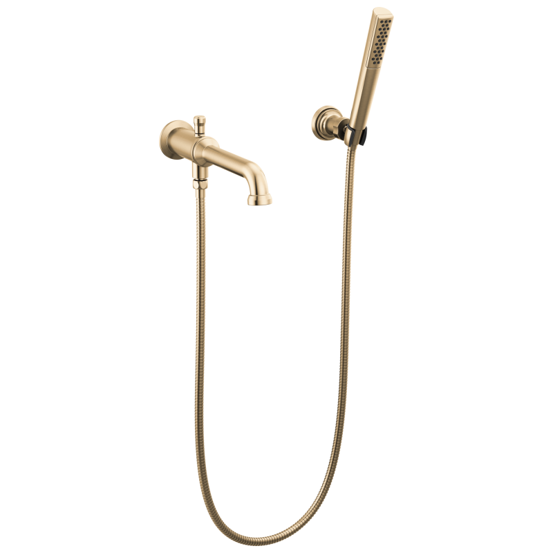 DELTA Broderick Wall Mount Tub Filler Trim with Hand Shower - Less Handles — Lumicoat® Champagne Bronze