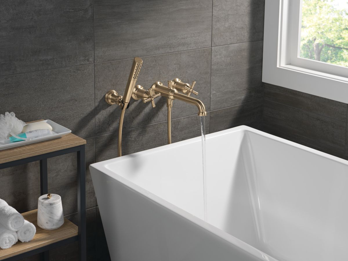 DELTA Broderick Wall Mount Tub Filler Handle Kit-Cross — Lumicoat® Champagne Bronze