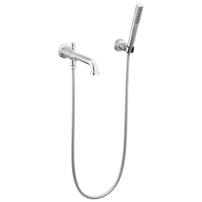 DELTA Broderick Wall Mount Tub Filler Trim with Hand Shower - Less Handles — Lumicoat® Chrome