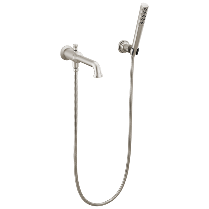 DELTA Broderick Wall Mount Tub Filler Trim with Hand Shower - Less Handles — Lumicoat® Stainless