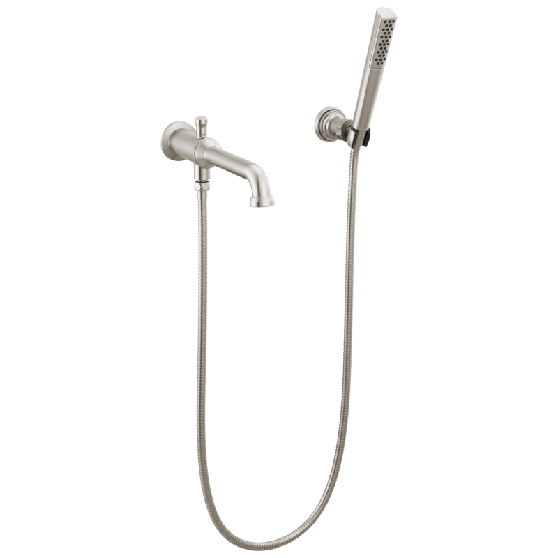 DELTA Broderick Wall Mount Tub Filler Trim with Hand Shower - Less Handles — Lumicoat® Stainless