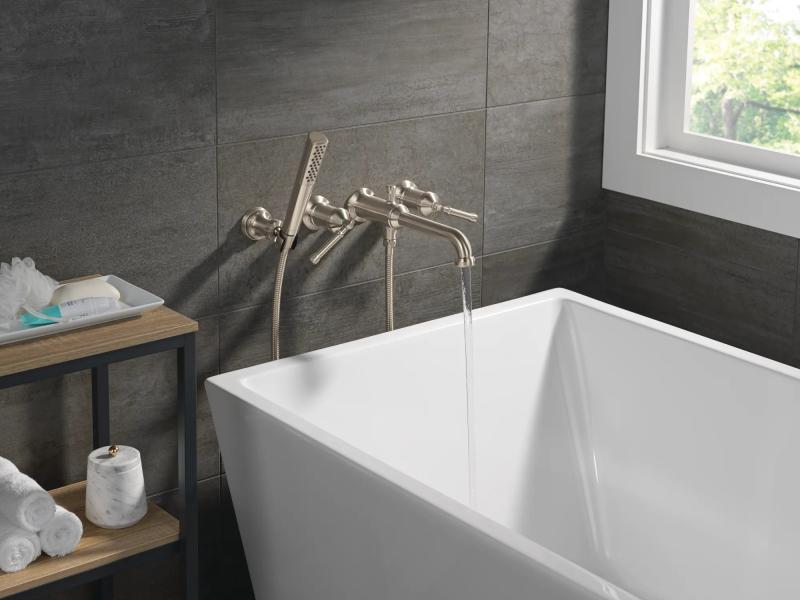 DELTA Broderick Wall Mount Tub Filler Trim with Hand Shower - Less Handles — Lumicoat® Stainless