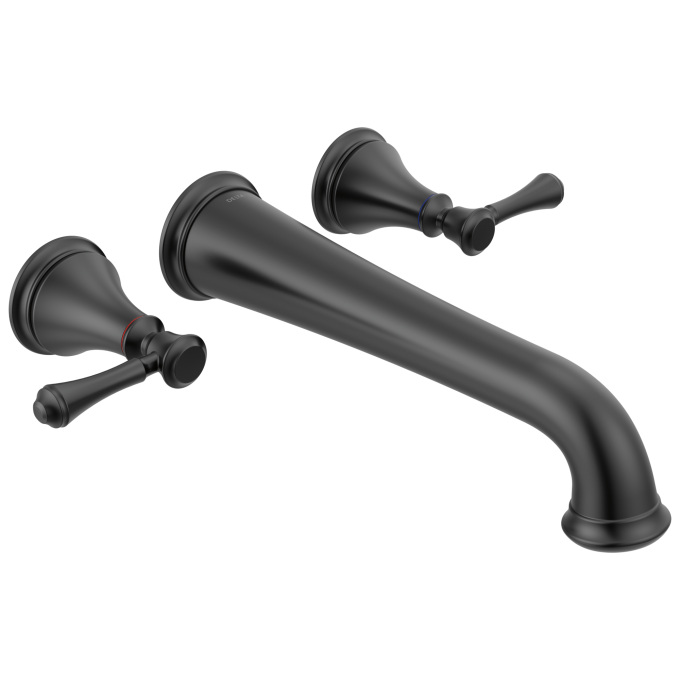 DELTA Cassidy Two Handle Wall Mount Tub Filler Trim — Matte Black