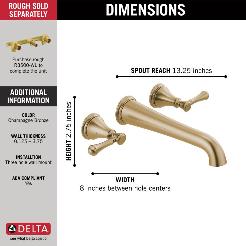 DELTA Cassidy Wall Mounted Tub Filler — Champagne Bronze