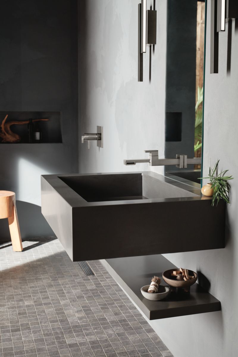 BRIZO Frank Lloyd Wright Single-Handle Wall Mount Lavatory Faucet 1.2 GPM — Luxe Steel
