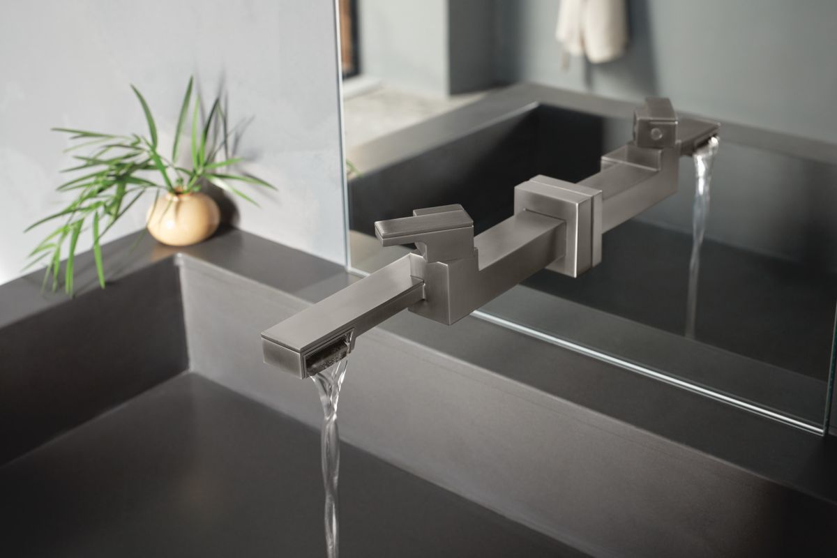 BRIZO Frank Lloyd Wright Single-Handle Wall Mount Lavatory Faucet 1.2 GPM — Luxe Steel