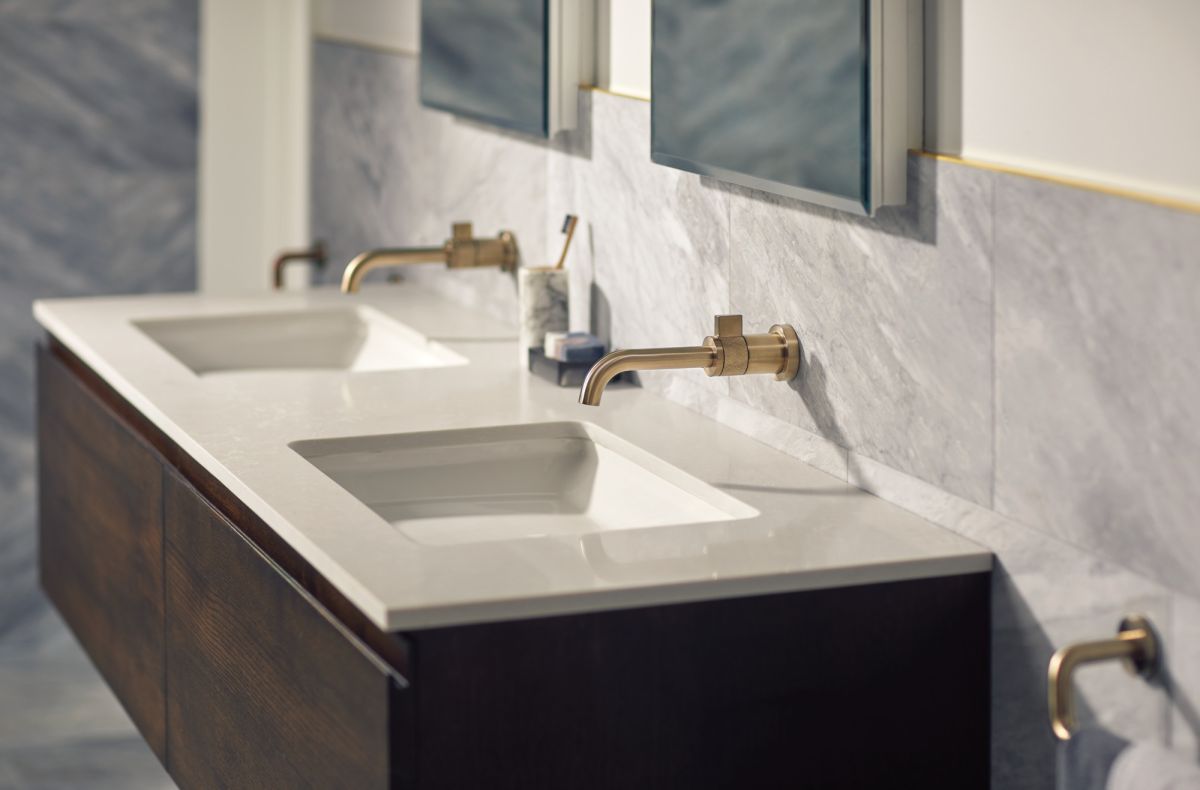 BRIZO Litze Single-Handle Wall Mount Lavatory Faucet 1.5 GPM — Luxe Gold