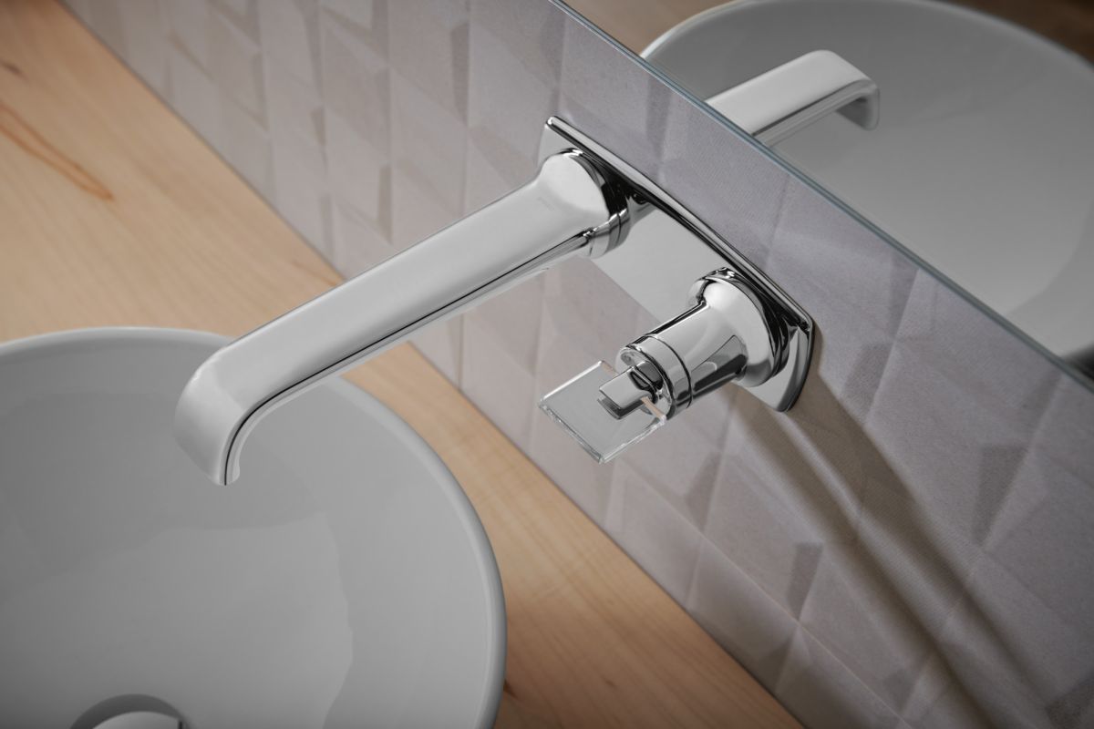 BRIZO Allaria Two-Hole, Single-Handle Wall Mount Lavatory Faucet Knob Handle Kit — Polished Chrome / Clear Acrylic
