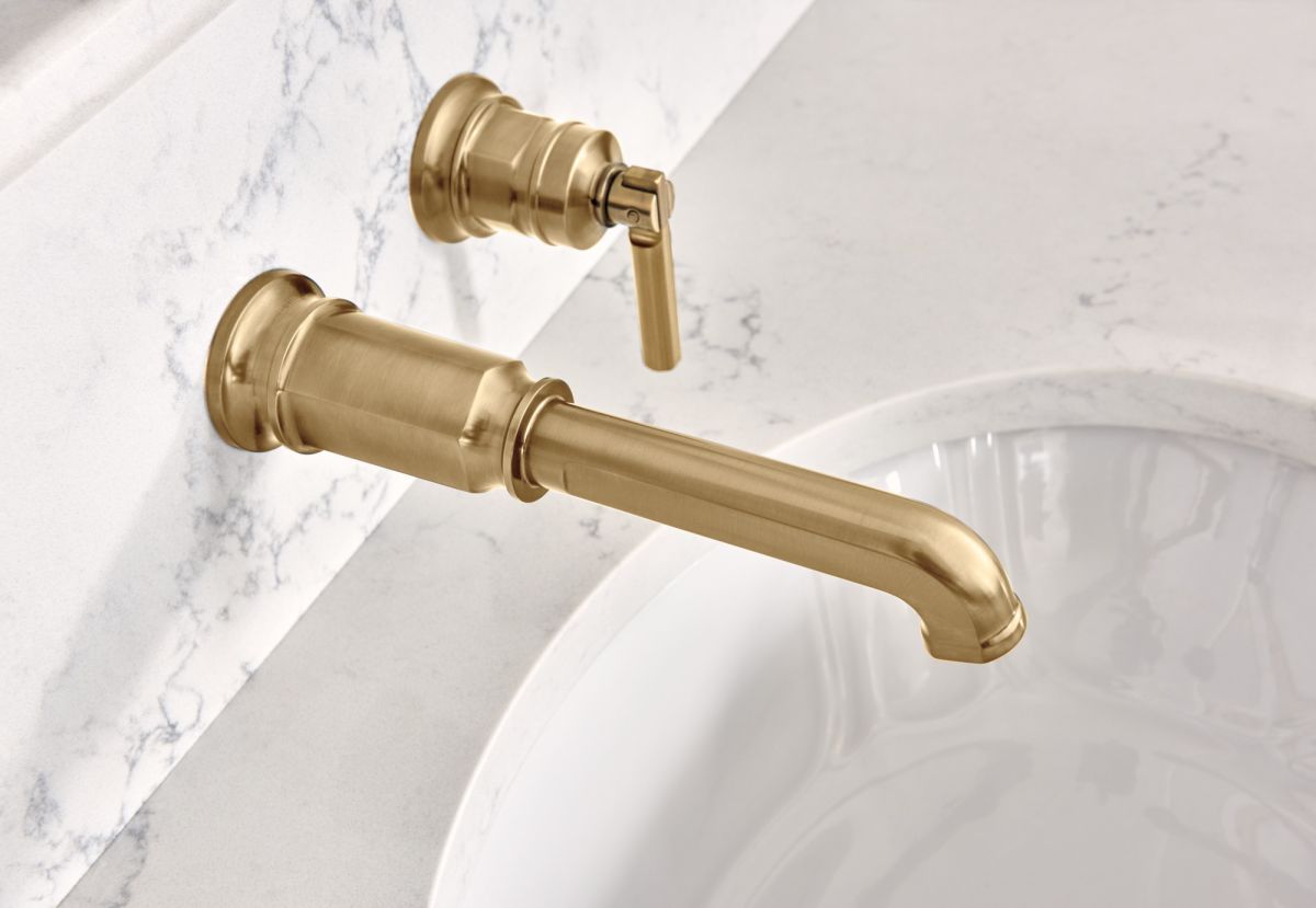 BRIZO Invari Two-Hole, Single-Handle Wall Mount Lavatory Faucet - Less Handle 1.5 GPM — Luxe Gold
