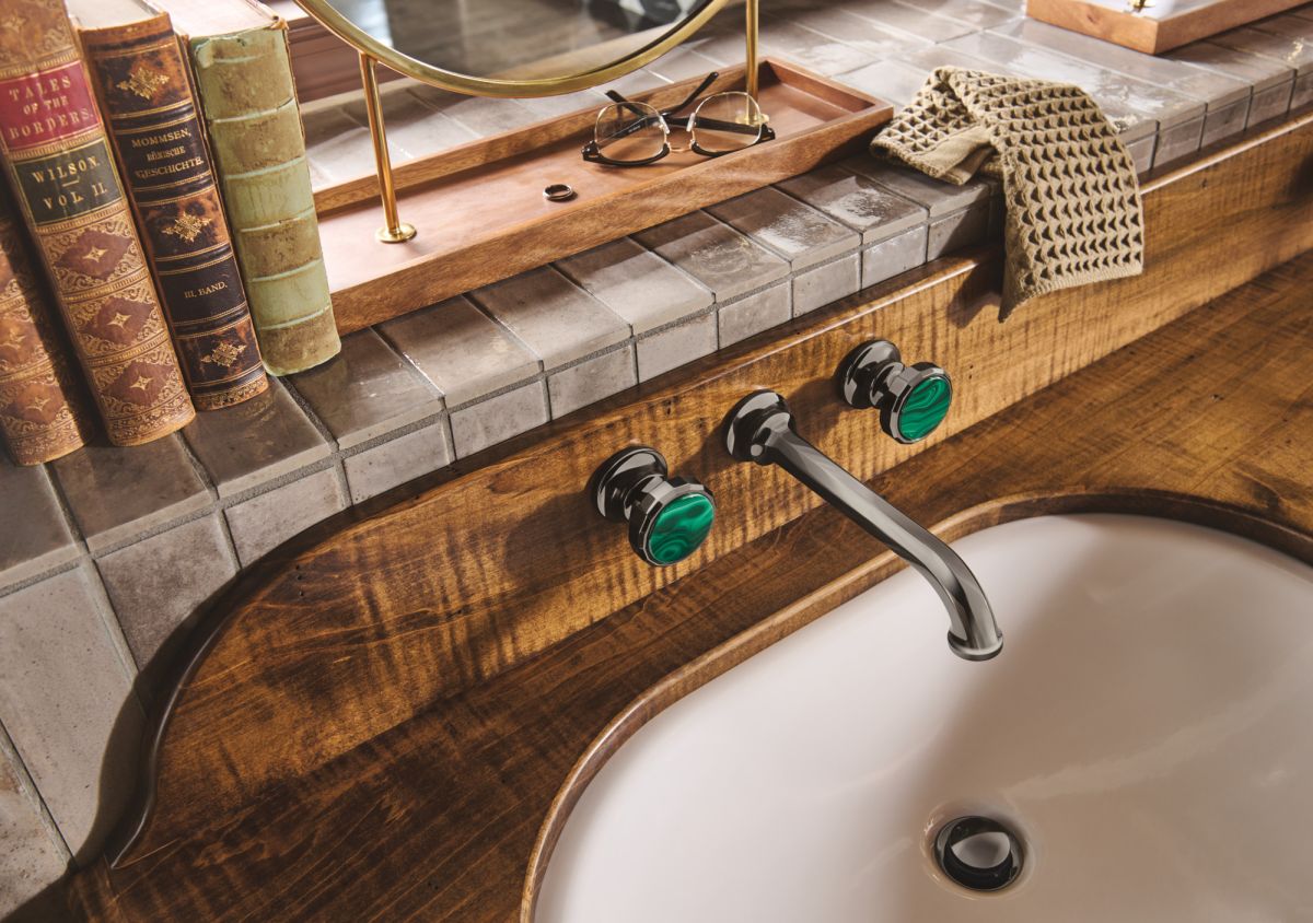 BRIZO Beauclere Two-Handle Wall Mount Lavatory Faucet - Less Handles 1.2 GPM — Brilliance Black Onyx