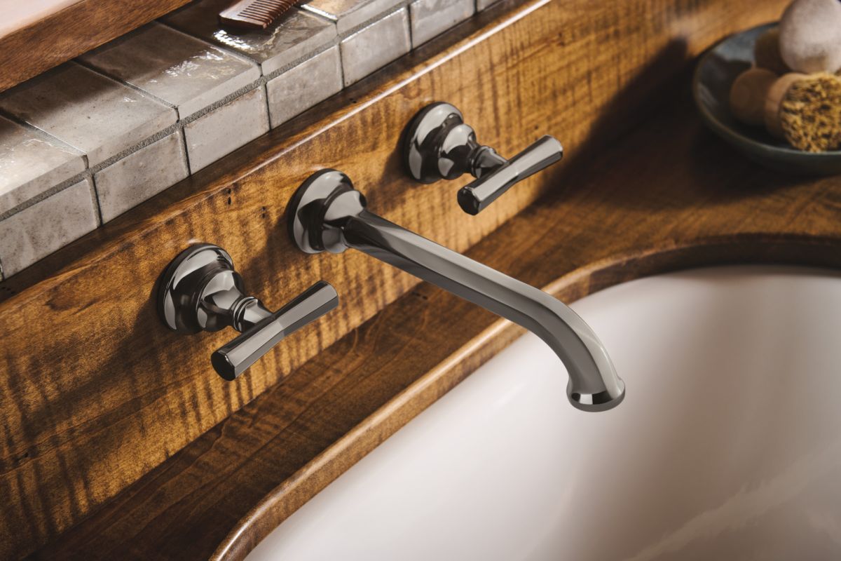 BRIZO Beauclere Two-Handle Wall Mount Lavatory Faucet - Less Handles 1.2 GPM — Brilliance Black Onyx