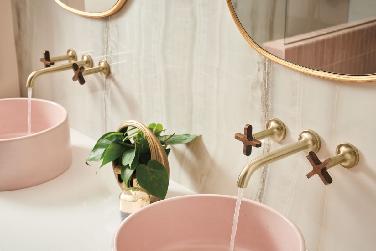 BRIZO Odin Two-Handle Wall Mount Lavatory Faucet - Less Handles — Luxe Gold