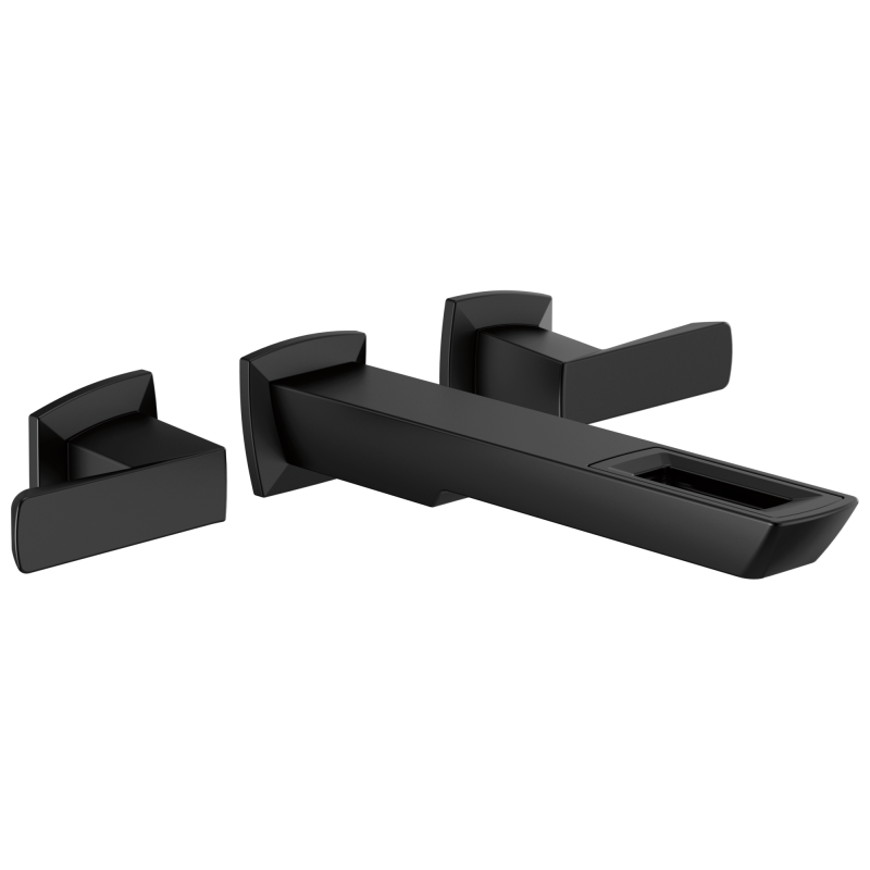 BRIZO Vettis Two-Handle Wall Mount Lavatory Faucet With Open-Flow Spout 1.2 GPM — Matte Black