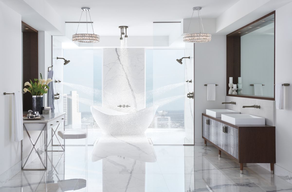 BRIZO Levoir H2OKINETIC Round Multi-Function Showerhead — Luxe Steel