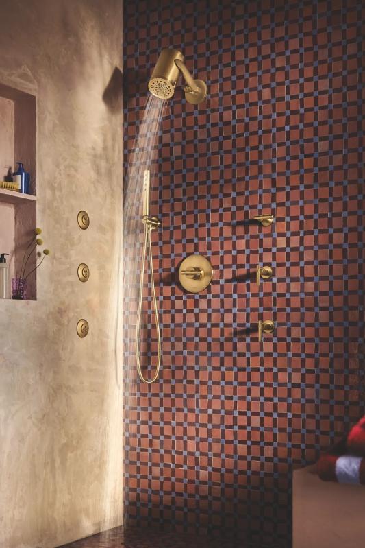 BRIZO Essential Shower Linear Round H2Okinetic Single Function Handshower — Luxe Gold