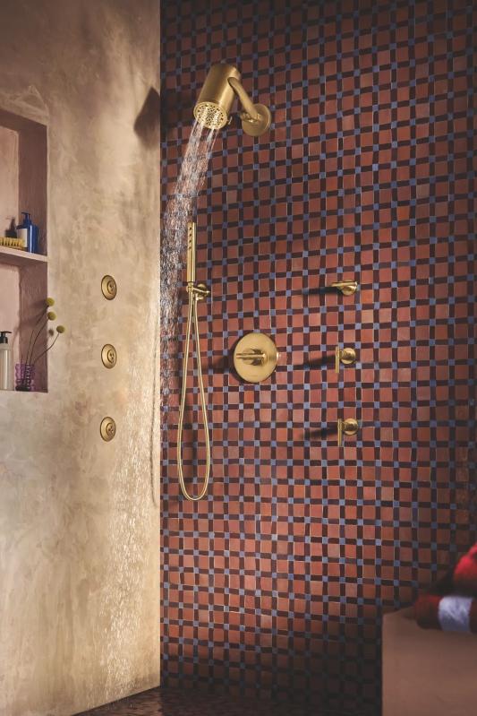 BRIZO Essential Shower Linear Round H2Okinetic Single Function Handshower — Luxe Gold