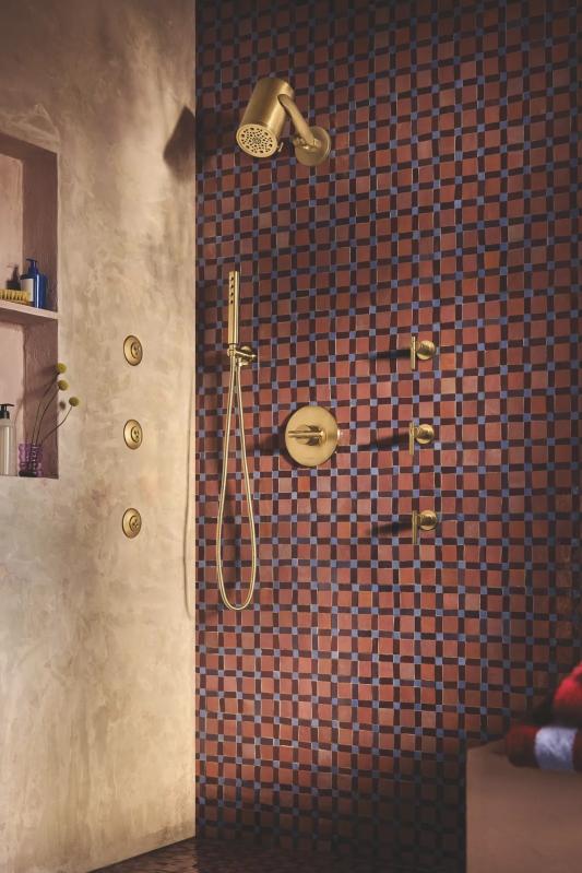 BRIZO Essential Shower Linear Round H2Okinetic Single Function Handshower — Luxe Gold