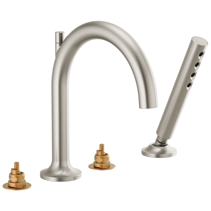 BRIZO Odin Roman Tub Faucet with Handshower - Less Handles — Brushed Nickel