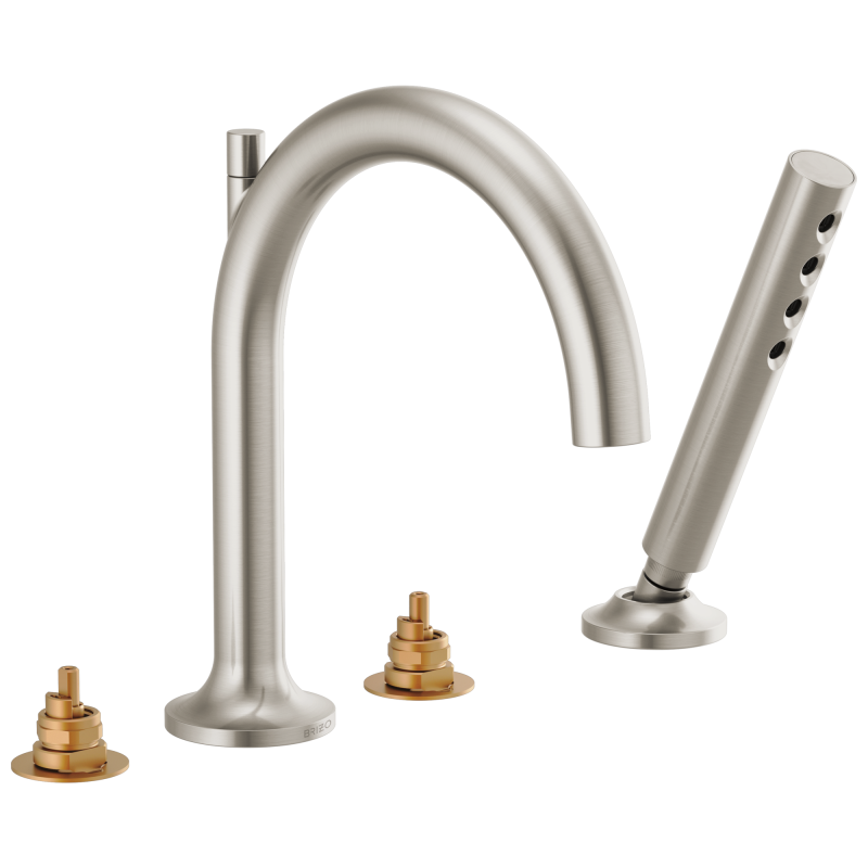 BRIZO Odin Roman Tub Faucet with Handshower - Less Handles — Brushed Nickel