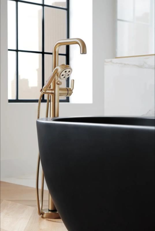 BRIZO Litze TempAssure Thermostatic Valve With Integrated Diverter Industrial Lever Handle Kit — Luxe Gold