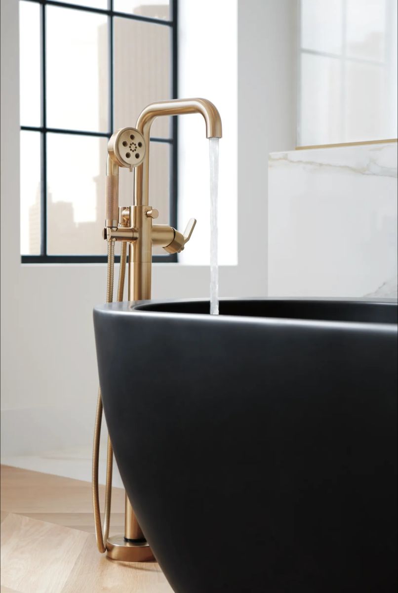 BRIZO Litze TempAssure Thermostatic Valve With Integrated Diverter Industrial Lever Handle Kit — Luxe Gold