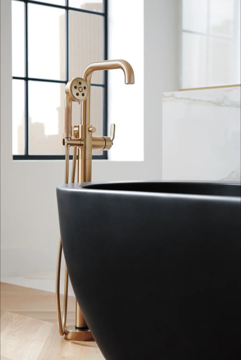 BRIZO Litze TempAssure Thermostatic Valve With Integrated Diverter Industrial Lever Handle Kit — Luxe Gold
