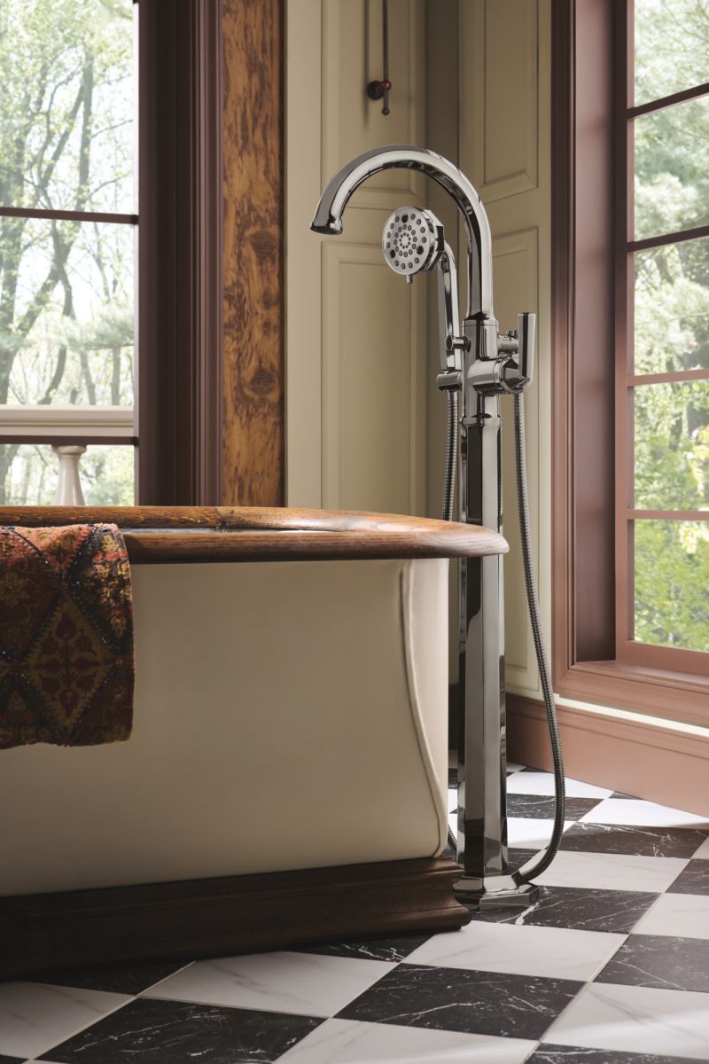 BRIZO Beauclere Single-Handle Floor Mount Tub Filler Lever Handle Kit — Brilliance Black Onyx
