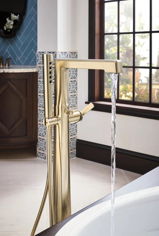BRIZO Levoir Single-Handle Floor Mount Tub Filler — Luxe Gold