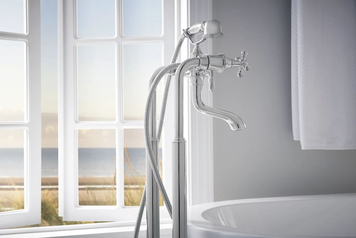 BRIZO Traditional Floor Mount Tub Filler Risers — Chrome