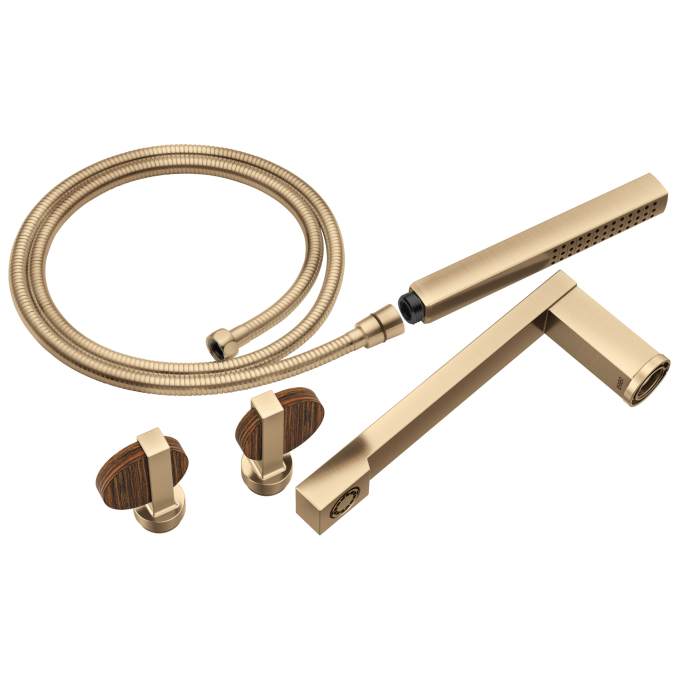 BRIZO Frank Lloyd Wright Two-Handle Tub Filler Trim Kit with Lunar Handles — Luxe Gold / Wood