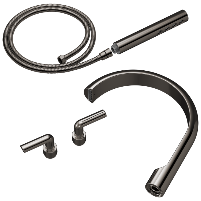 BRIZO Roccesco Two-Handle Tub Filler Trim Kit with Bent Lever Handles — Brilliance Black Onyx