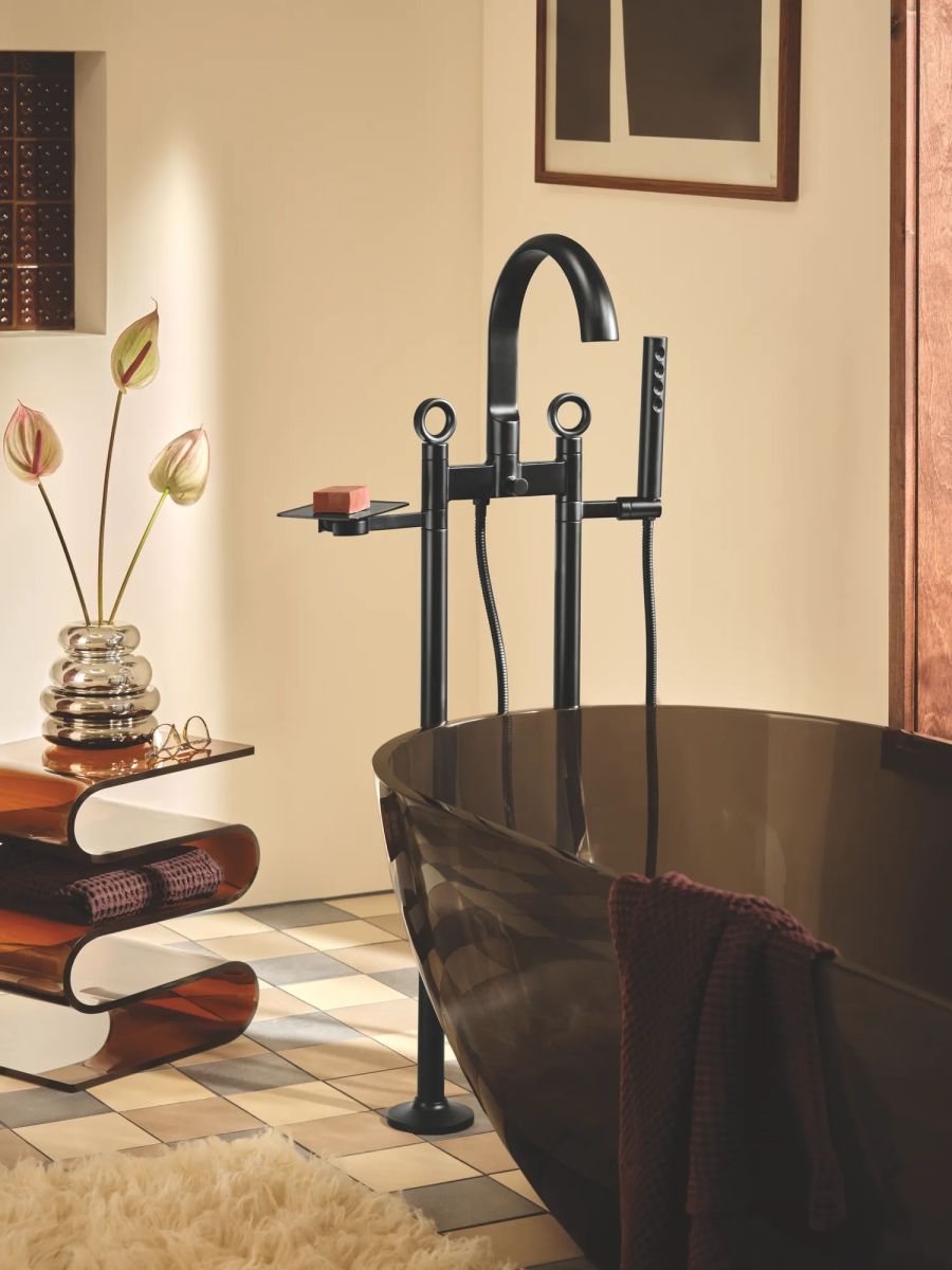 BRIZO Kintsu Floor Mount Tub Filler Unions — Matte Black