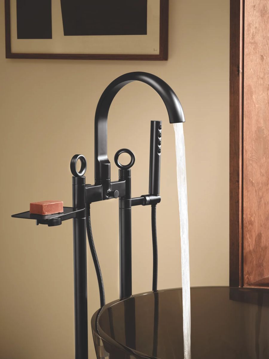 BRIZO Kintsu Floor Mount Tub Filler Unions — Matte Black