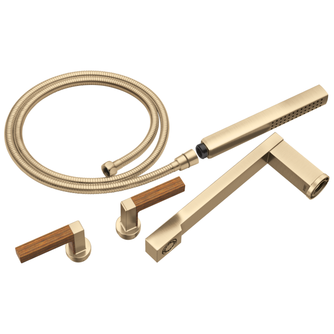 BRIZO Frank Lloyd Wright Two-Handle Wall Mount Tub Filler Lever Handle Kit — Luxe Gold / Wood