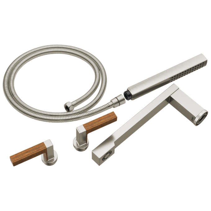 BRIZO Frank Lloyd Wright Two-Handle Tub Filler Trim Kit with Lever Handles — Luxe Nickel / Teak Wood