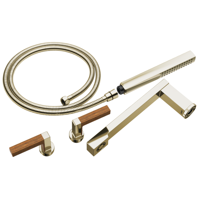 BRIZO Frank Lloyd Wright Two-Handle Tub Filler Trim Kit with Lever Handles — Polished Nickel Wood