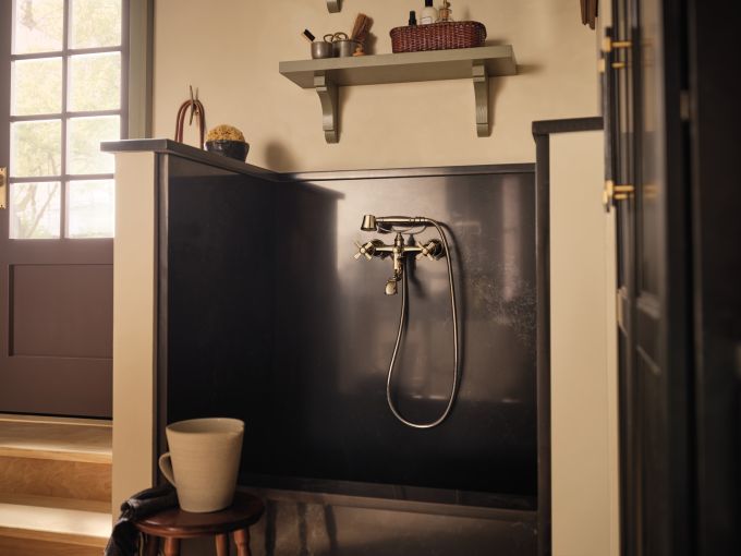 BRIZO Rook Two-Handle Tub Filler Trim Kit with Cross Handles — Polished Nickel