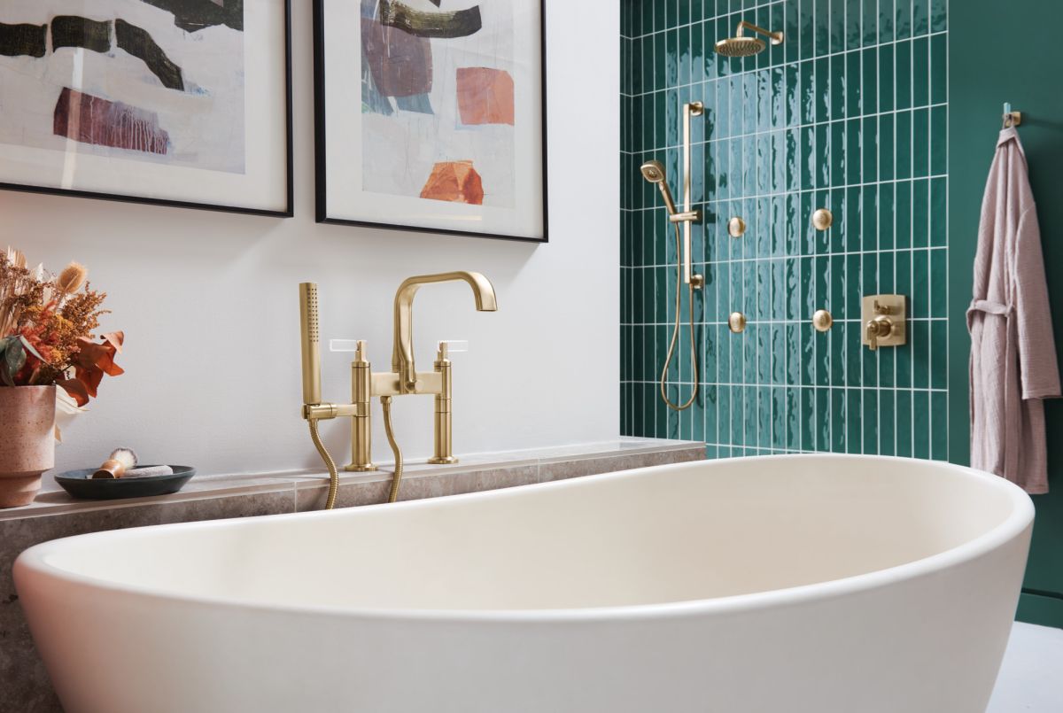 BRIZO Kintsu Deck Mount Tub Filler Unions — Luxe Gold