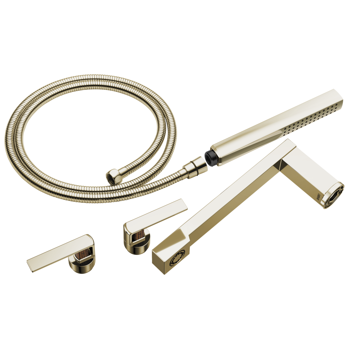 BRIZO Frank Lloyd Wright Two-Handle Tub Filler Trim Kit with Gap Lever Handles — Polished Nickel / Wood
