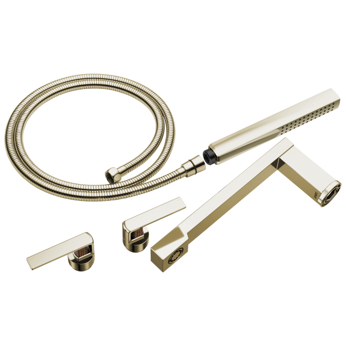 BRIZO Frank Lloyd Wright Two-Handle Tub Filler Trim Kit with Gap Lever Handles — Polished Nickel / Wood