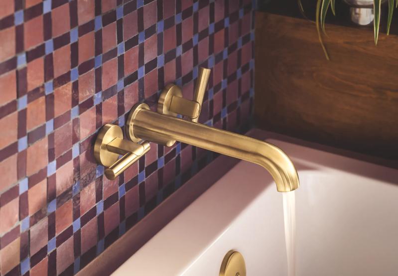 BRIZO Roccesco Two-Handle Wall Mount Tub Filler Lever Handle Kit — Luxe Gold