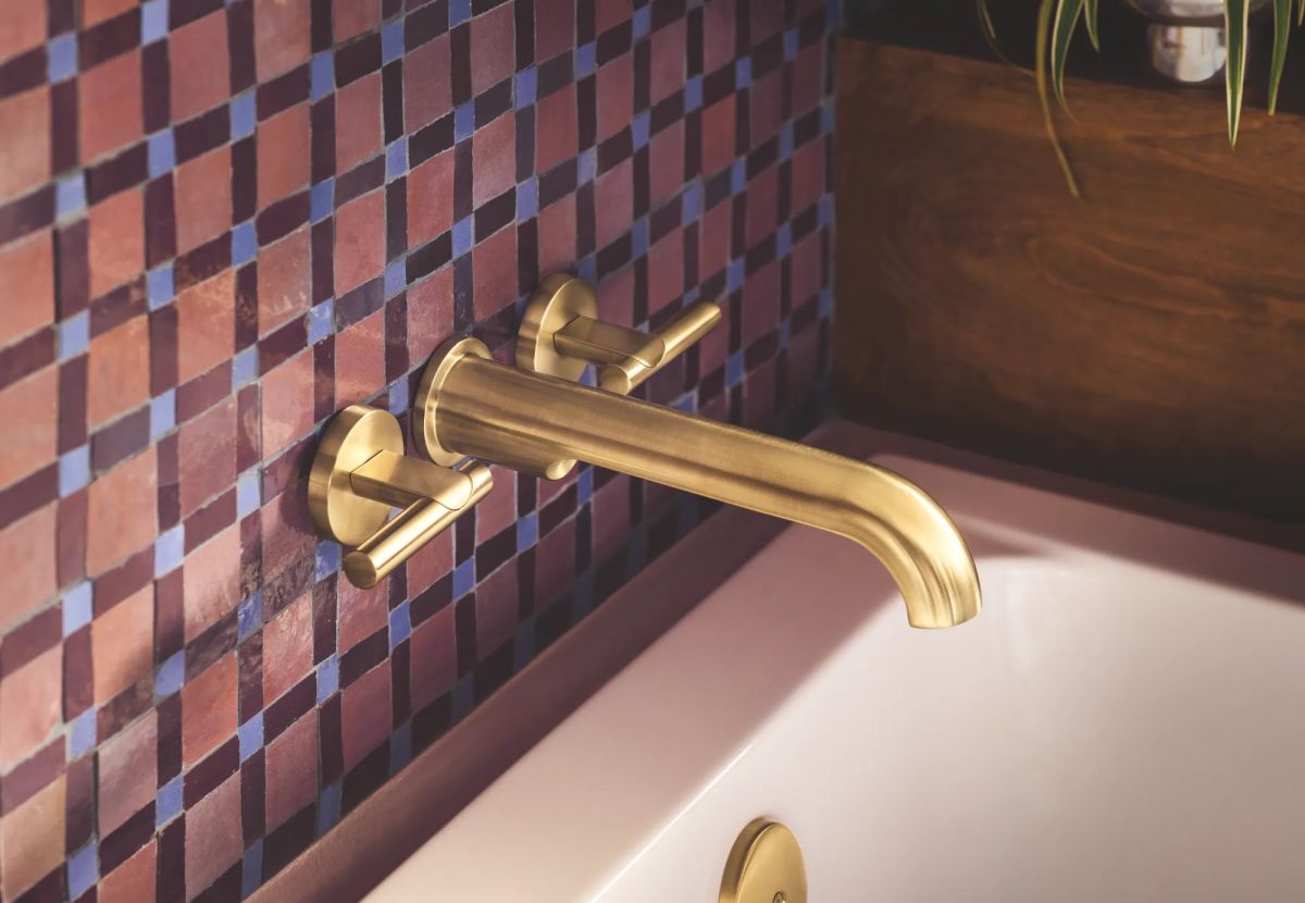 BRIZO Roccesco Two-Handle Wall Mount Tub Filler Lever Handle Kit — Luxe Gold