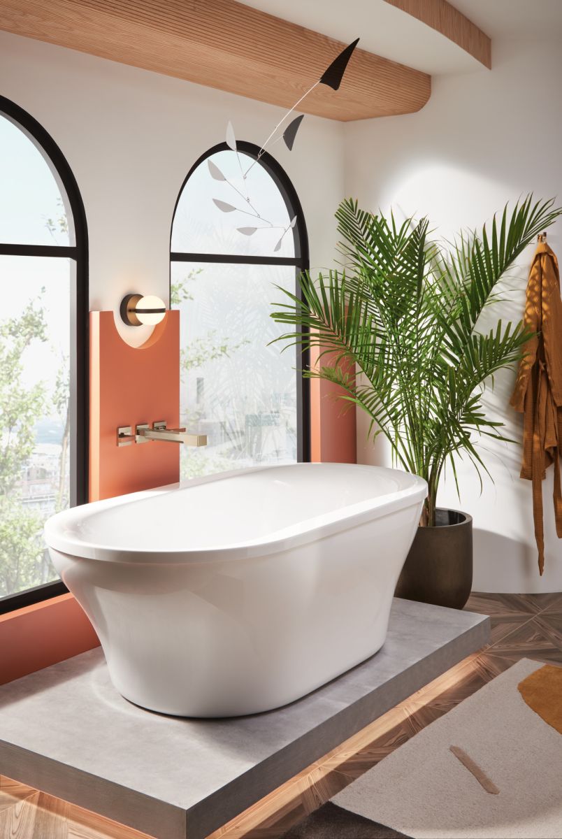 BRIZO Frank Lloyd Wright Two-Handle Wall Mount Tub Filler Lever Handle Kit — Polished Nickel Wood